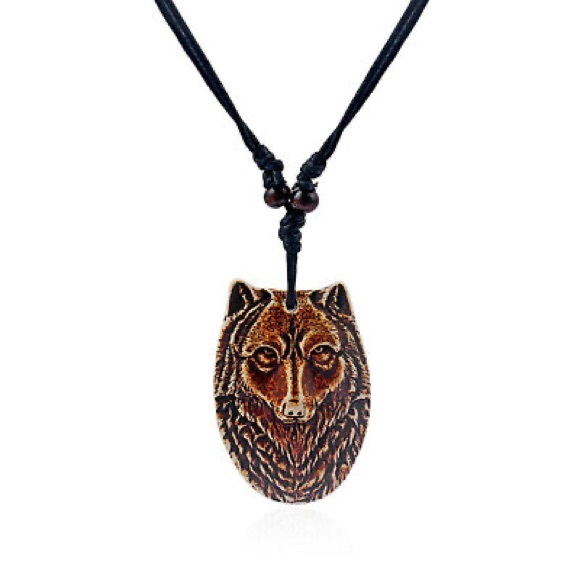 New Unisex Handmade Bohemian Hawaiian Tribal Wolf Amulet Wood & Resin Necklace - Picture 8 of 8